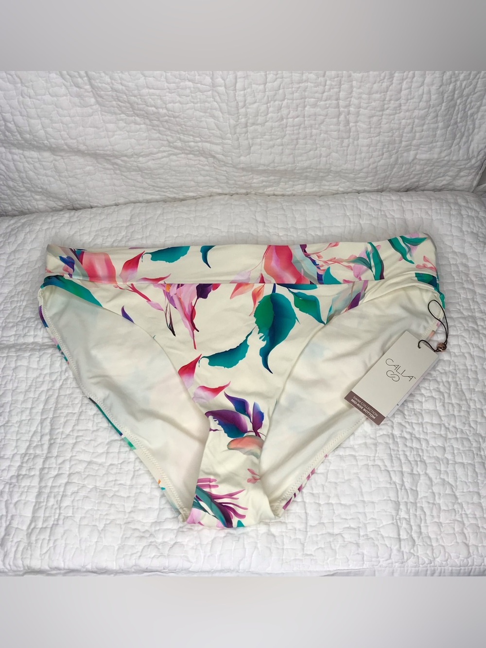 CALIA by Carrie Underwood Floral Cream Mid Rise Bikini Bottom Sz XL